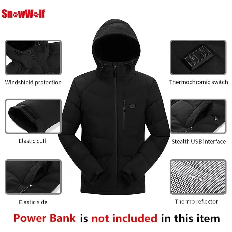 Men Winter Outdoor USB Infrared Heating Hooded Jacket