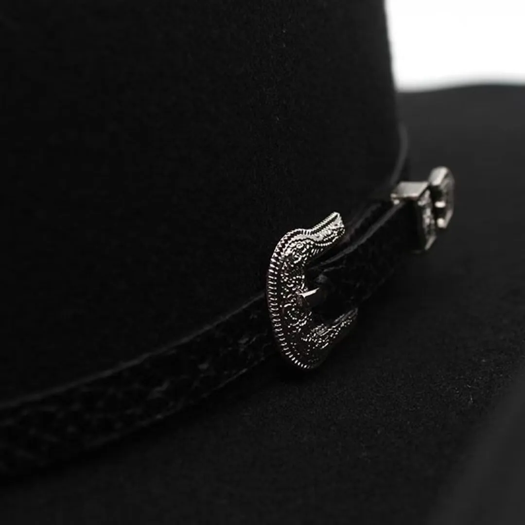 Men Women Retro-Black Western-Cowboy-Hat Bling-Rhinestone-Decor with Eyelets Felt-Cowgirl-Hats Glitter-Rodeo Fedora Hat