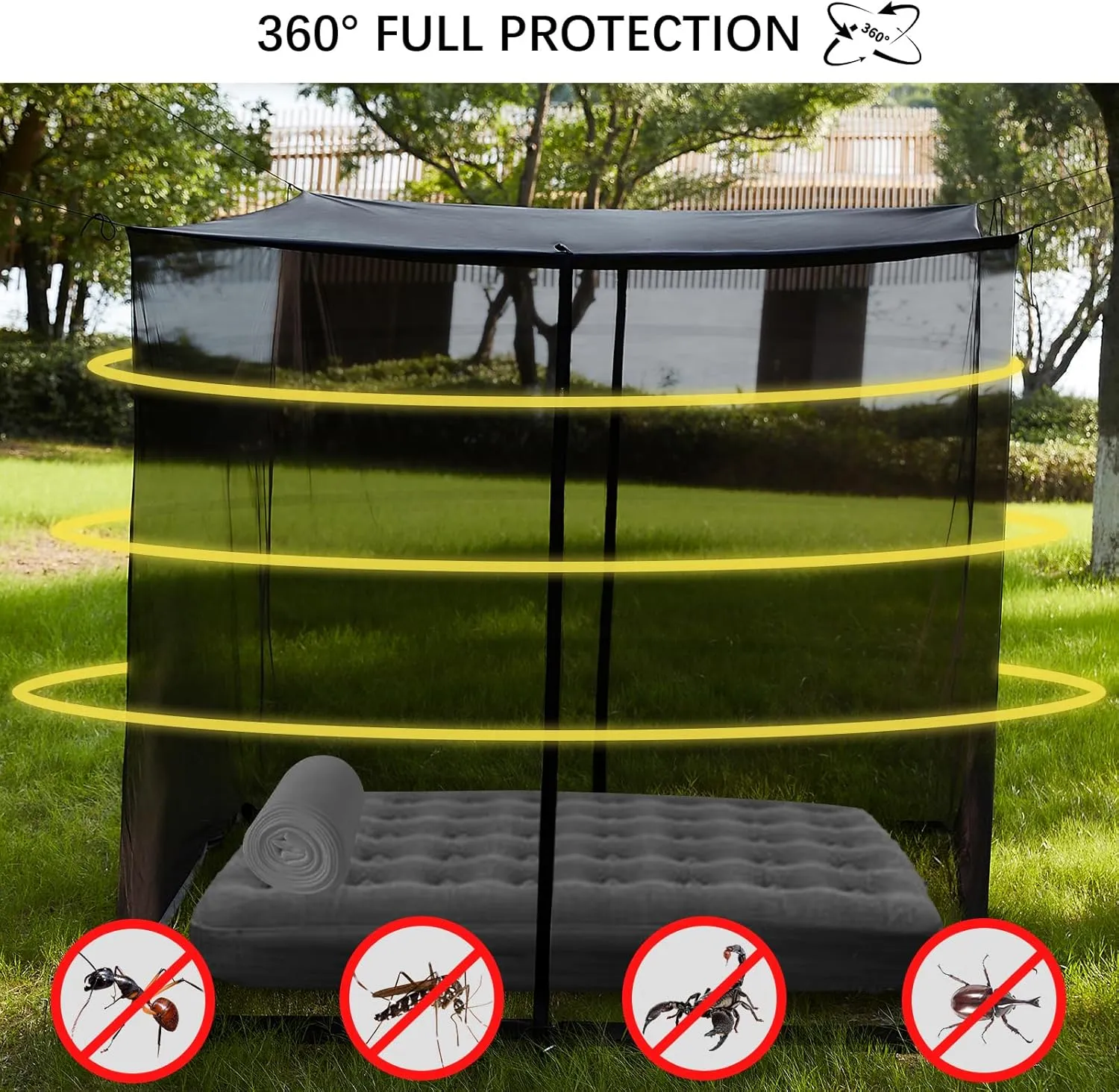 Mengersi Mosquito Net, Extra Large Mosquito Netting Tent for Camping, Bed Canopy Bug Netting for Twin Bed, Patio, Camping, Outdoor & Travel (Black, Small)