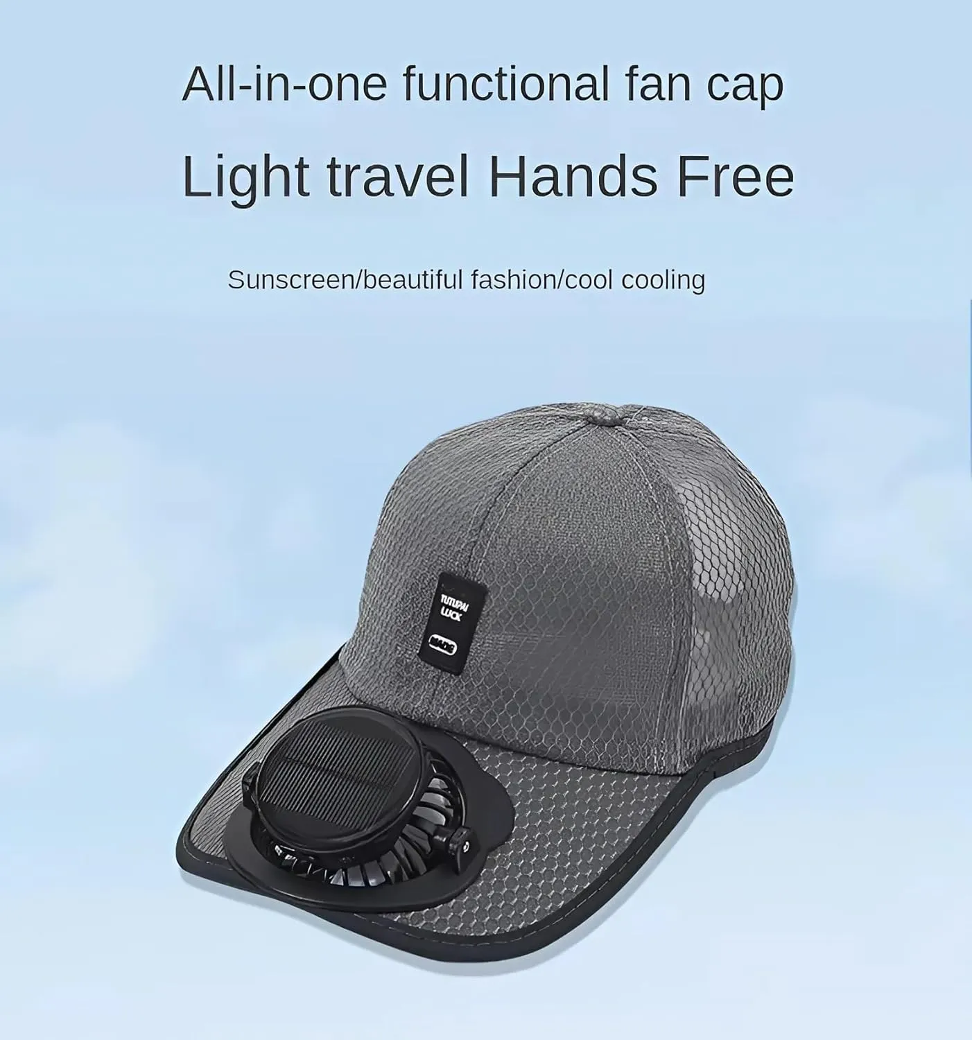 Mens Baseball Cap with Solar Fan – UV Protection Wide Brim Mesh Cap, Solar & USB Powered for Outdoor, Heat Relief