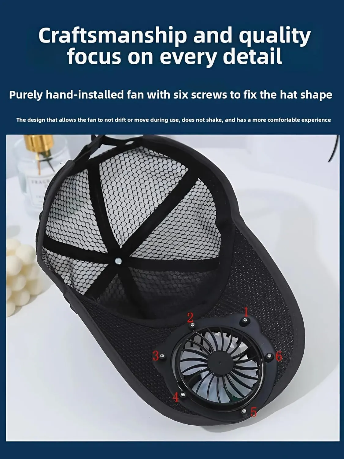 Mens Baseball Cap with Solar Fan – UV Protection Wide Brim Mesh Cap, Solar & USB Powered for Outdoor, Heat Relief