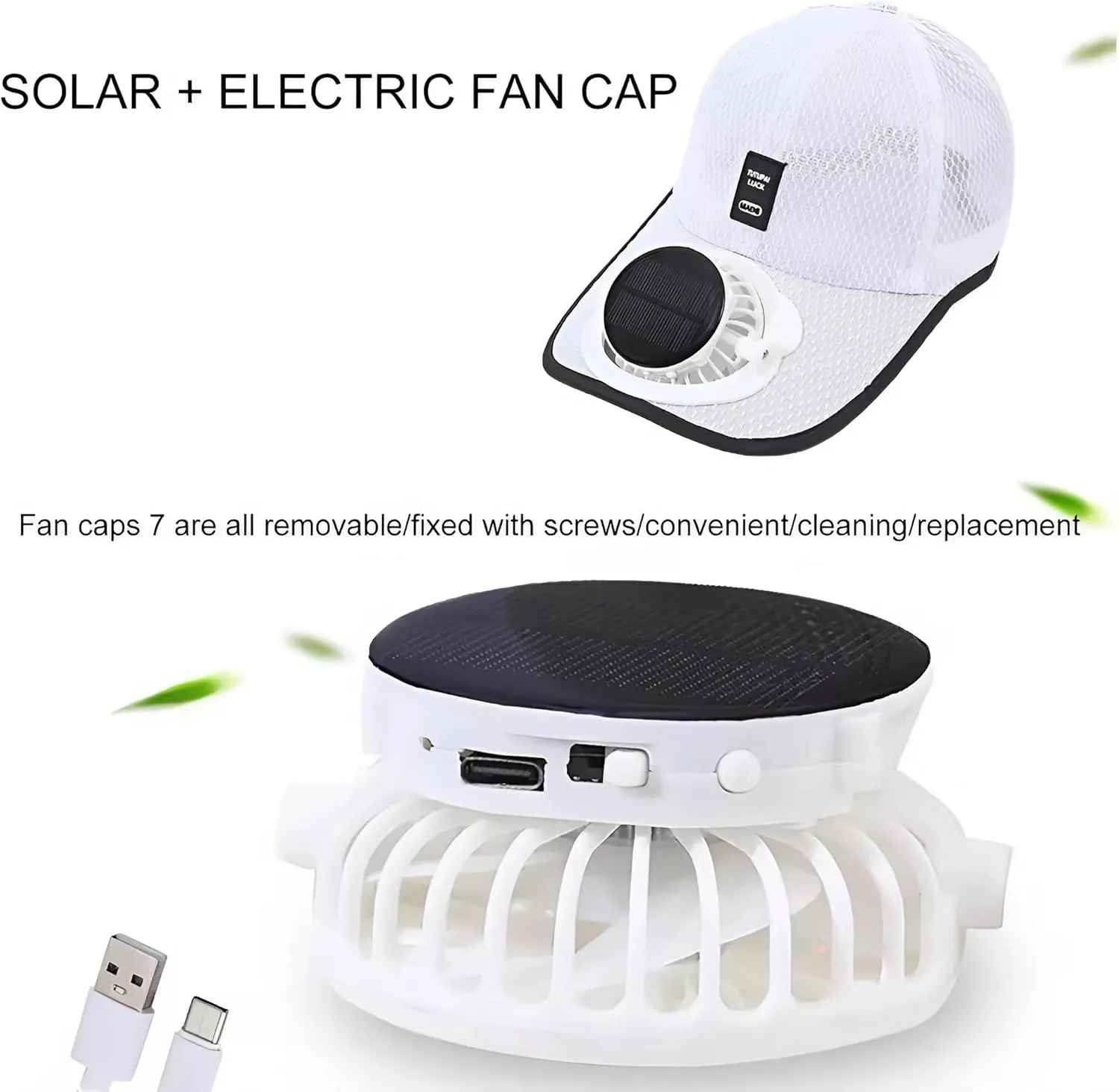 Mens Baseball Cap with Solar Fan – UV Protection Wide Brim Mesh Cap, Solar & USB Powered for Outdoor, Heat Relief