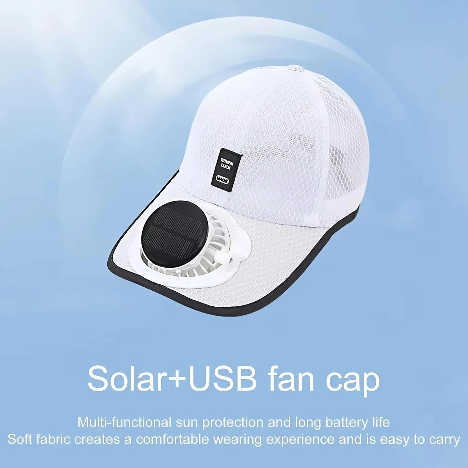Mens Baseball Cap with Solar Fan – UV Protection Wide Brim Mesh Cap, Solar & USB Powered for Outdoor, Heat Relief
