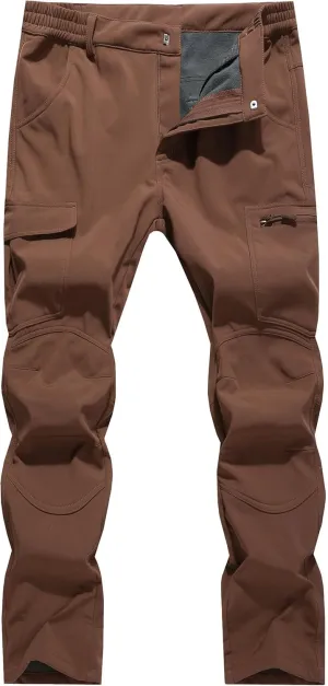 Men's Fleece Lined Outdoor Hiking Pants Waterproof Softshell Insulated Snow Ski Winter Camping Fishing Pants