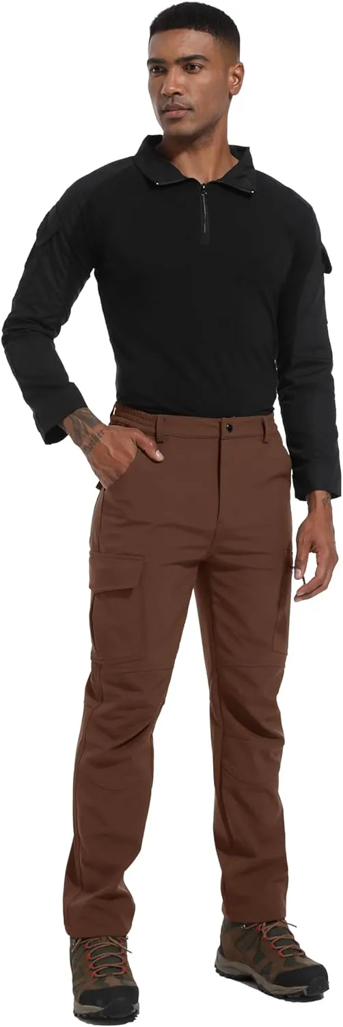 Men's Fleece Lined Outdoor Hiking Pants Waterproof Softshell Insulated Snow Ski Winter Camping Fishing Pants