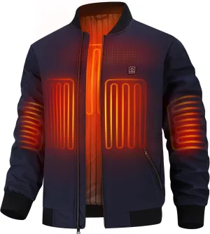Men’s Heated Jacket with 12V Battery, Windproof Bomber Jackets Winter Warm Casual Heating Coat with 5 Heating Areas