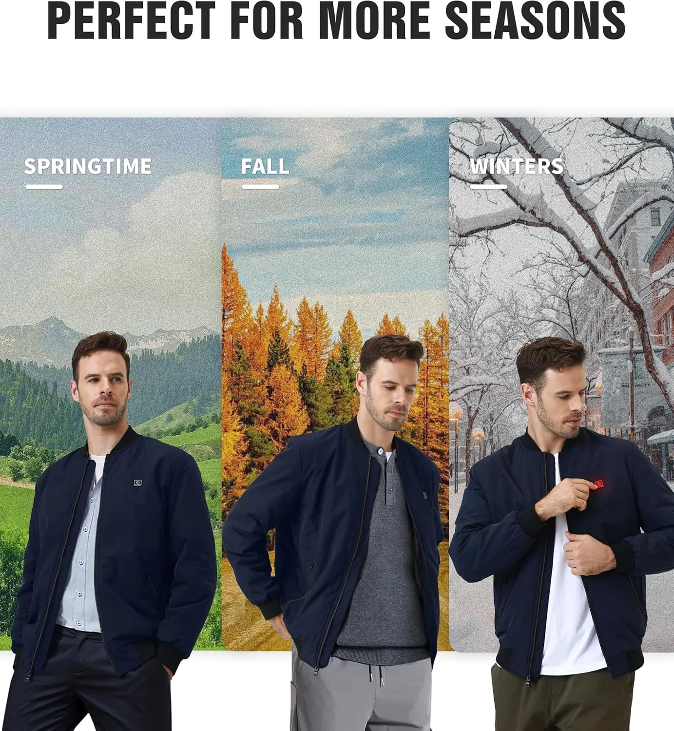 Men’s Heated Jacket with 12V Battery, Windproof Bomber Jackets Winter Warm Casual Heating Coat with 5 Heating Areas