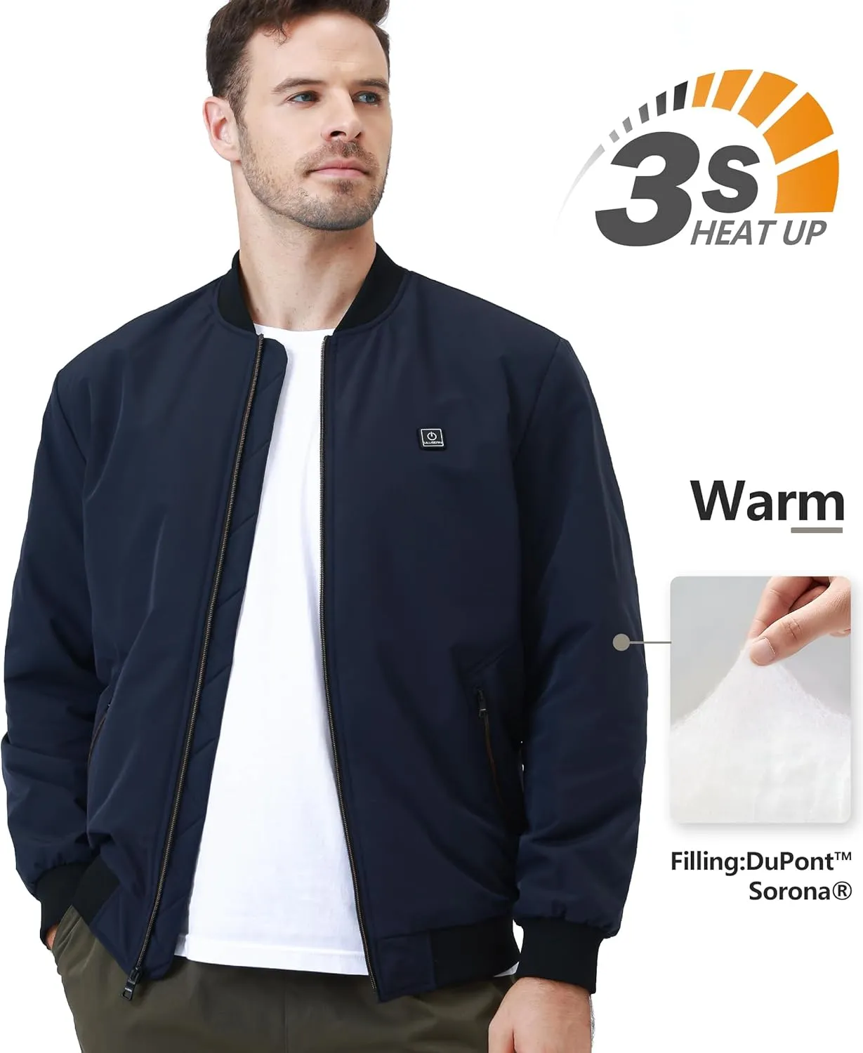 Men’s Heated Jacket with 12V Battery, Windproof Bomber Jackets Winter Warm Casual Heating Coat with 5 Heating Areas