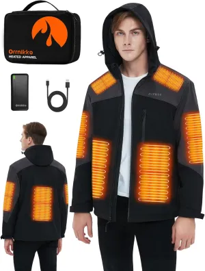 Mens Heated Jacket with Battery Pack - 20000mAh Rechargeable Winter Outdoor Work Self Electric Jacket with Hood