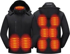 Mens Heated Jackets Detachable Hood, Washable Lightweight Zip Winter Jackets Coat, 3 Heating Levels & 9 Heating Zones