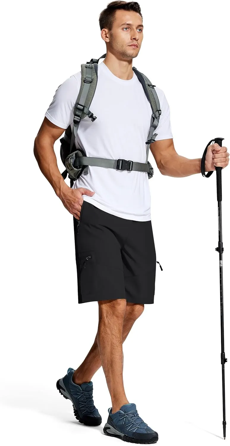 Mens Hiking Cargo Shorts 9 Inch with Zipper Pockets Quick Dry Stretch Lightweight Drawstring for Outdoor Fishing