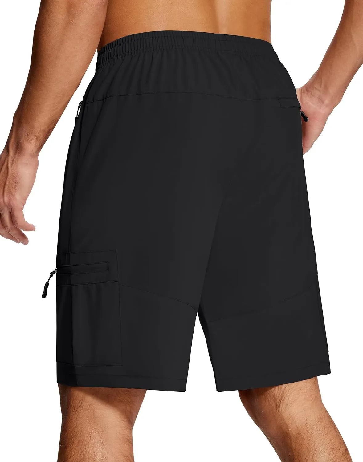 Mens Hiking Cargo Shorts 9 Inch with Zipper Pockets Quick Dry Stretch Lightweight Drawstring for Outdoor Fishing