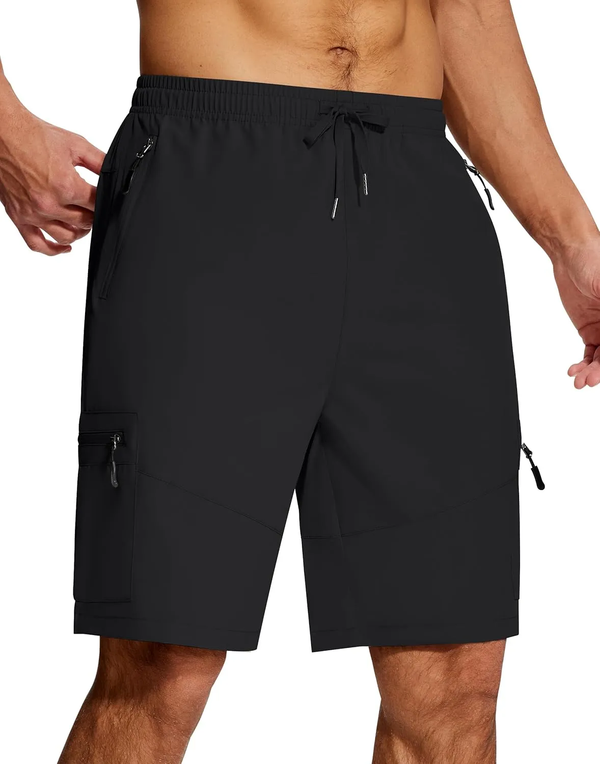 Mens Hiking Cargo Shorts 9 Inch with Zipper Pockets Quick Dry Stretch Lightweight Drawstring for Outdoor Fishing