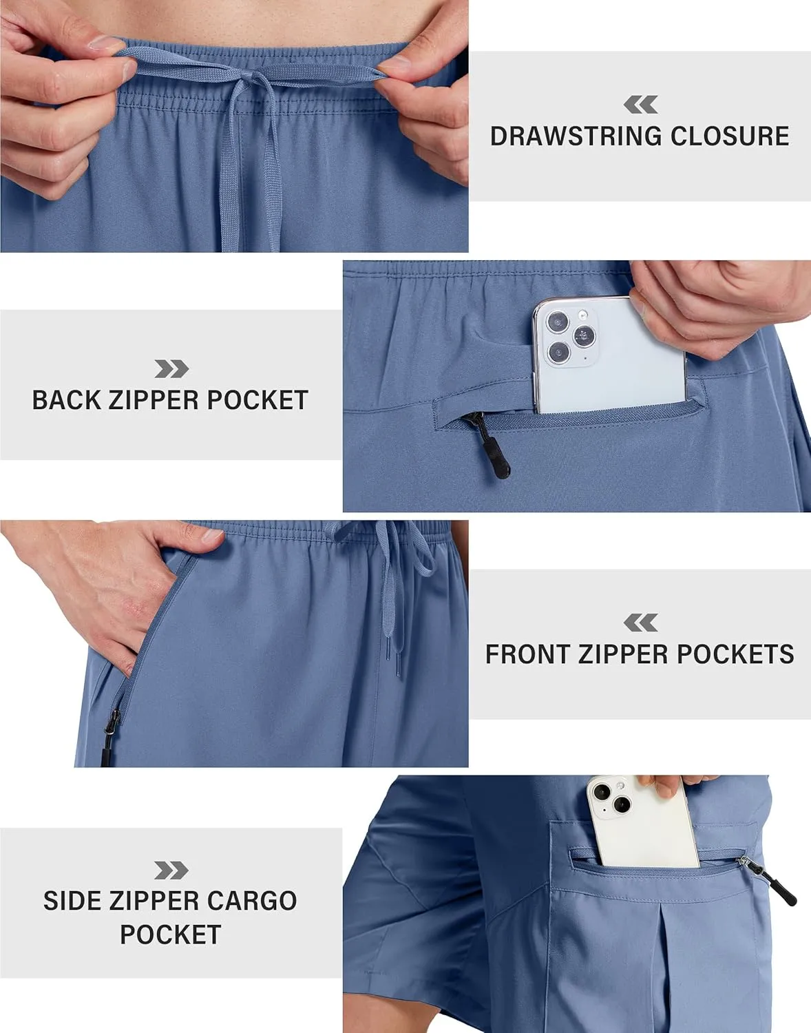 Mens Hiking Cargo Shorts with Zipper Pockets 7" Quick Dry Lightweight Drawstring Shorts for Summer Outdoor Golf Casual