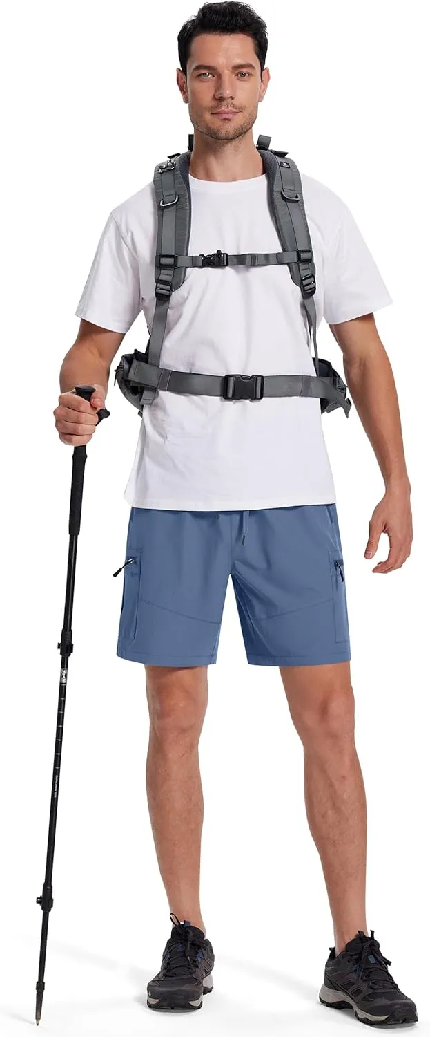 Mens Hiking Cargo Shorts with Zipper Pockets 7" Quick Dry Lightweight Drawstring Shorts for Summer Outdoor Golf Casual