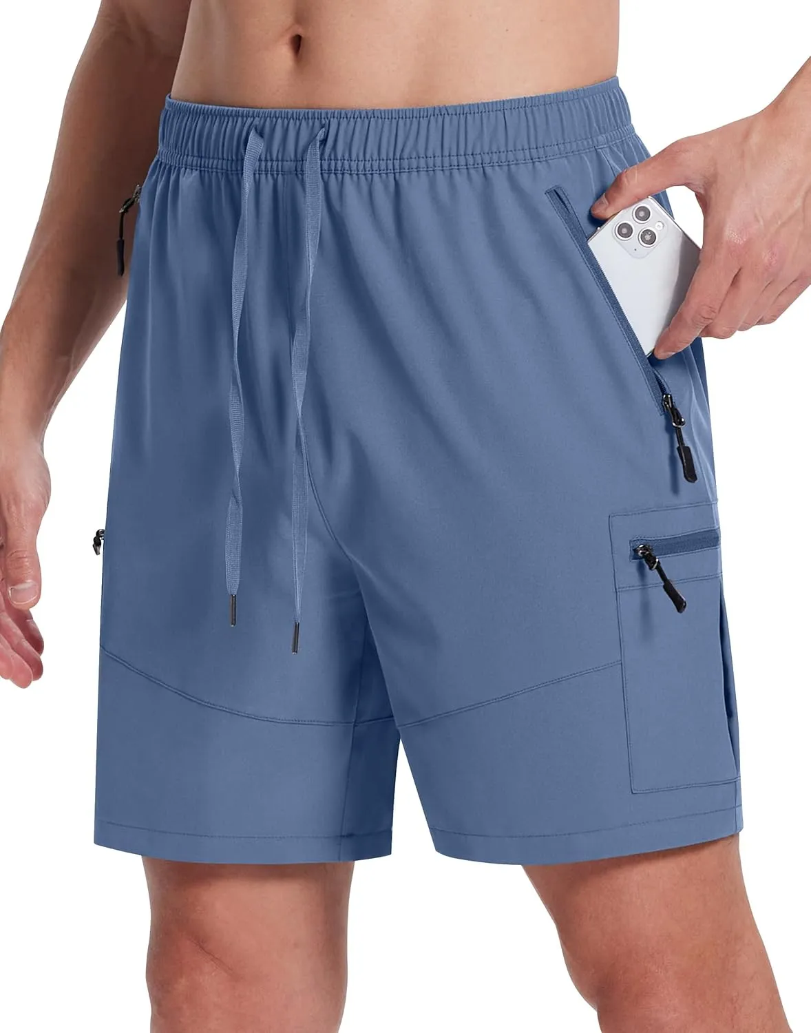Mens Hiking Cargo Shorts with Zipper Pockets 7" Quick Dry Lightweight Drawstring Shorts for Summer Outdoor Golf Casual