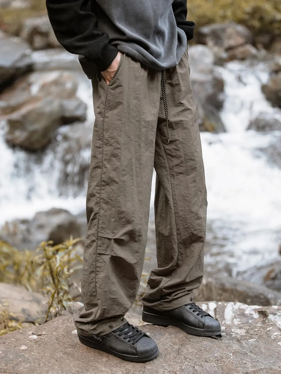 Mens Hiking Pants Cargo Outdoor Water Resistant Quick-Dry Pants Lightweight Drawstring Tactical Fishing Stretch Trousers
