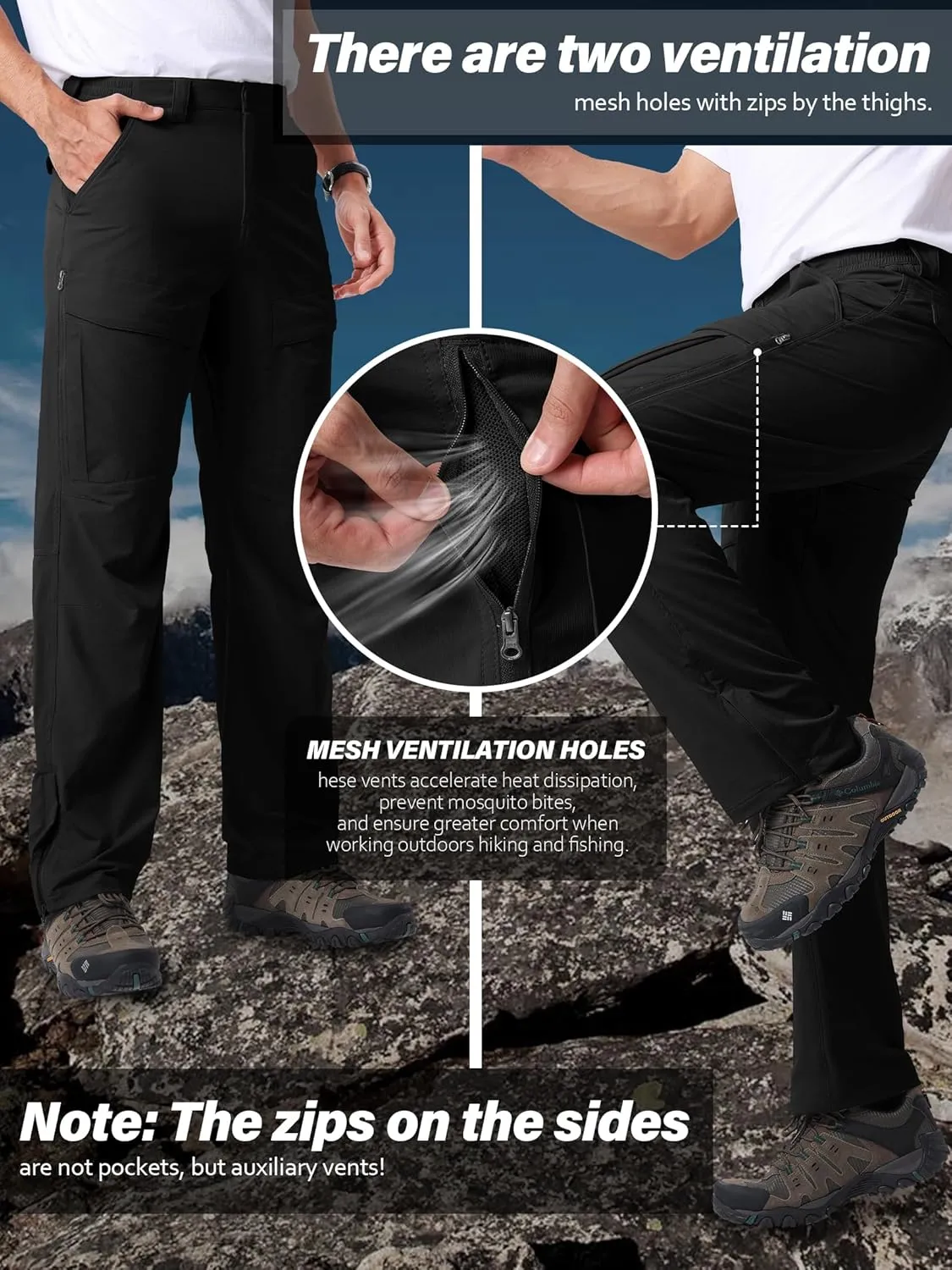 Mens Hiking Pants Quick Cool Dry Tactical Cargo Pants Outdoor Casual Work Waterproof Lightweight for Fishing Safari Camping