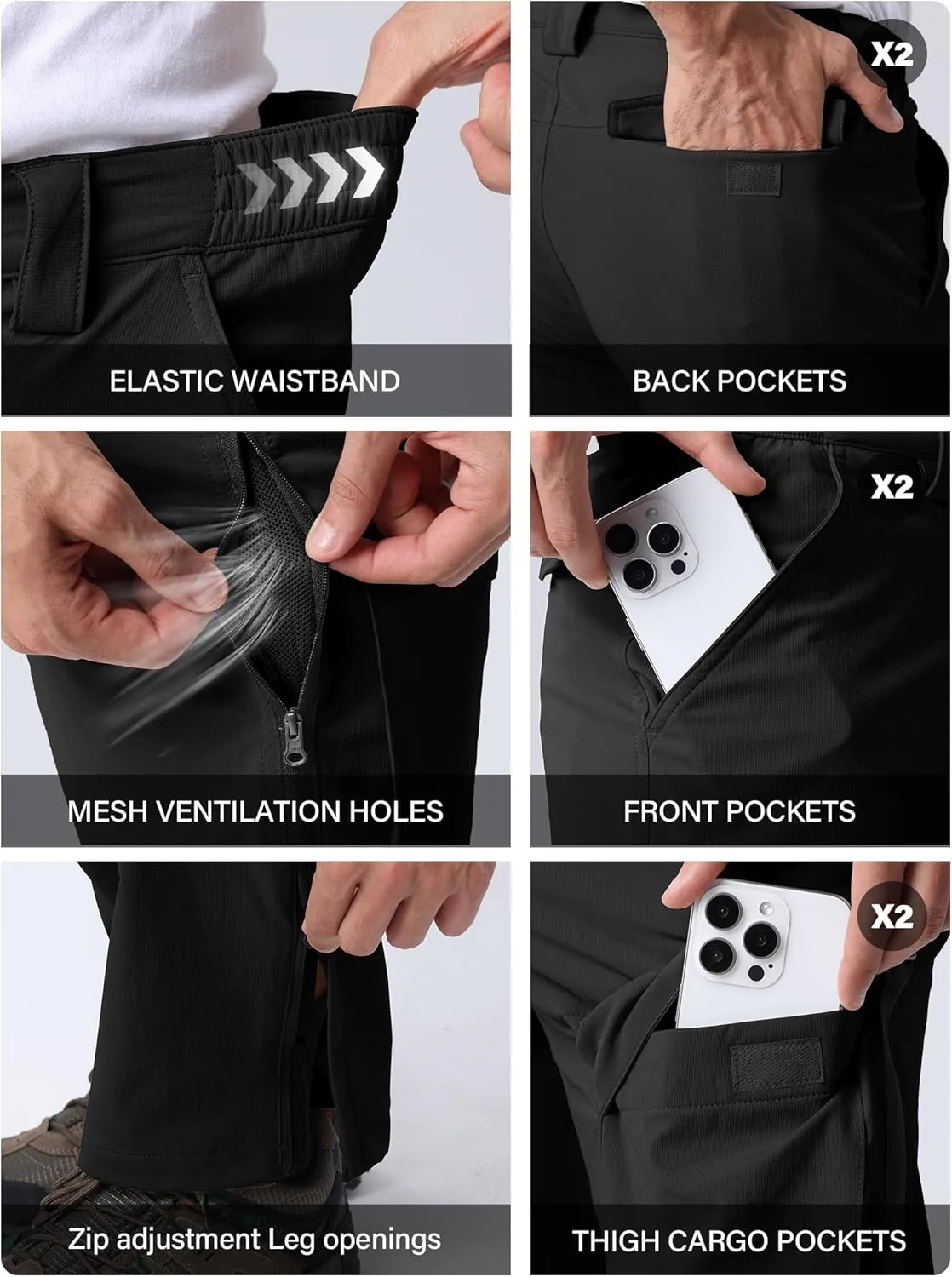 Mens Hiking Pants Quick Cool Dry Tactical Cargo Pants Outdoor Casual Work Waterproof Lightweight for Fishing Safari Camping