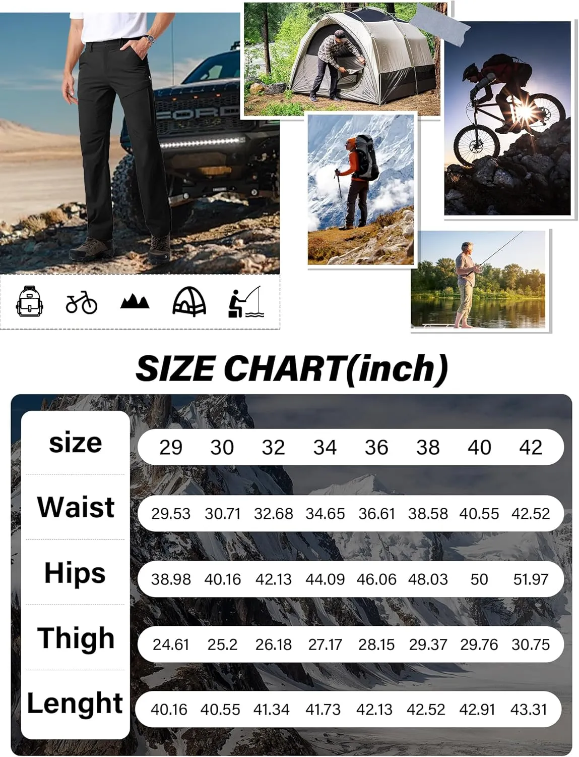 Mens Hiking Pants Quick Cool Dry Tactical Cargo Pants Outdoor Casual Work Waterproof Lightweight for Fishing Safari Camping