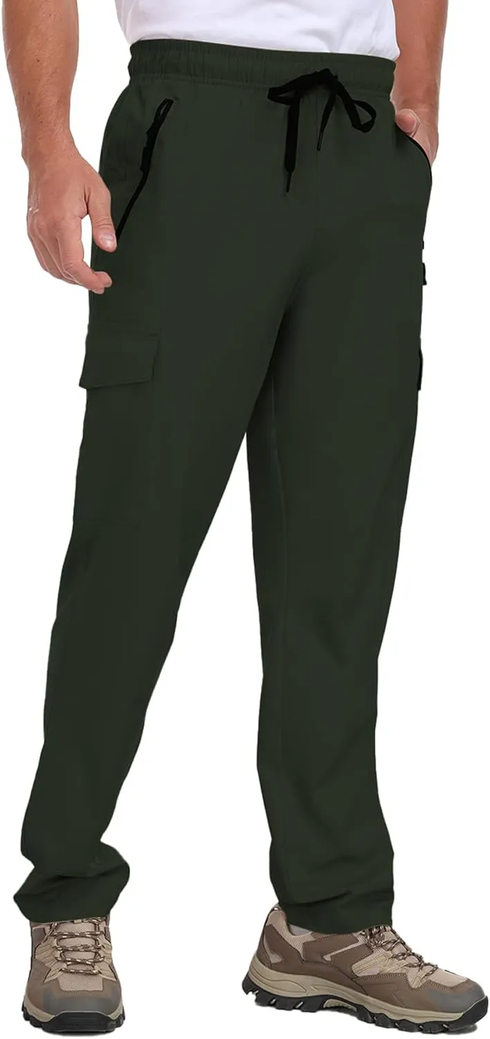 Men's Hiking Pants UPF 50  Cargo Quick Dry Water Resistant Elastic Waist Zip Pockets Travel Work Lightweight Running