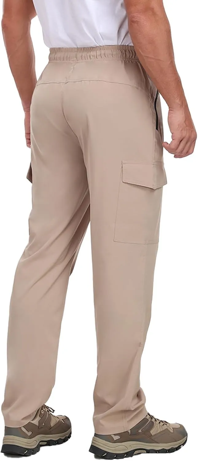 Men's Hiking Pants UPF 50  Cargo Quick Dry Water Resistant Elastic Waist Zip Pockets Travel Work Lightweight Running