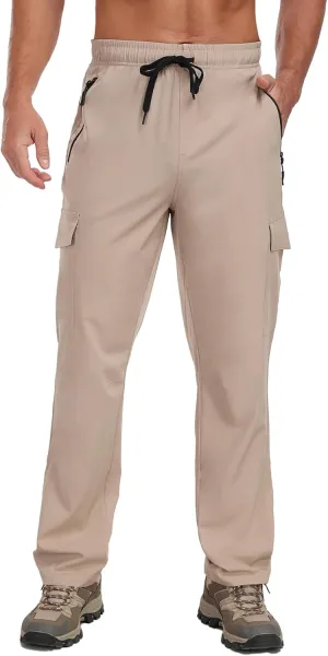 Men's Hiking Pants UPF 50  Cargo Quick Dry Water Resistant Elastic Waist Zip Pockets Travel Work Lightweight Running