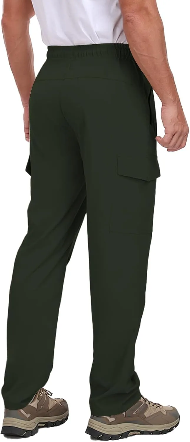 Men's Hiking Pants UPF 50  Cargo Quick Dry Water Resistant Elastic Waist Zip Pockets Travel Work Lightweight Running