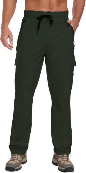 Men's Hiking Pants UPF 50  Cargo Quick Dry Water Resistant Elastic Waist Zip Pockets Travel Work Lightweight Running