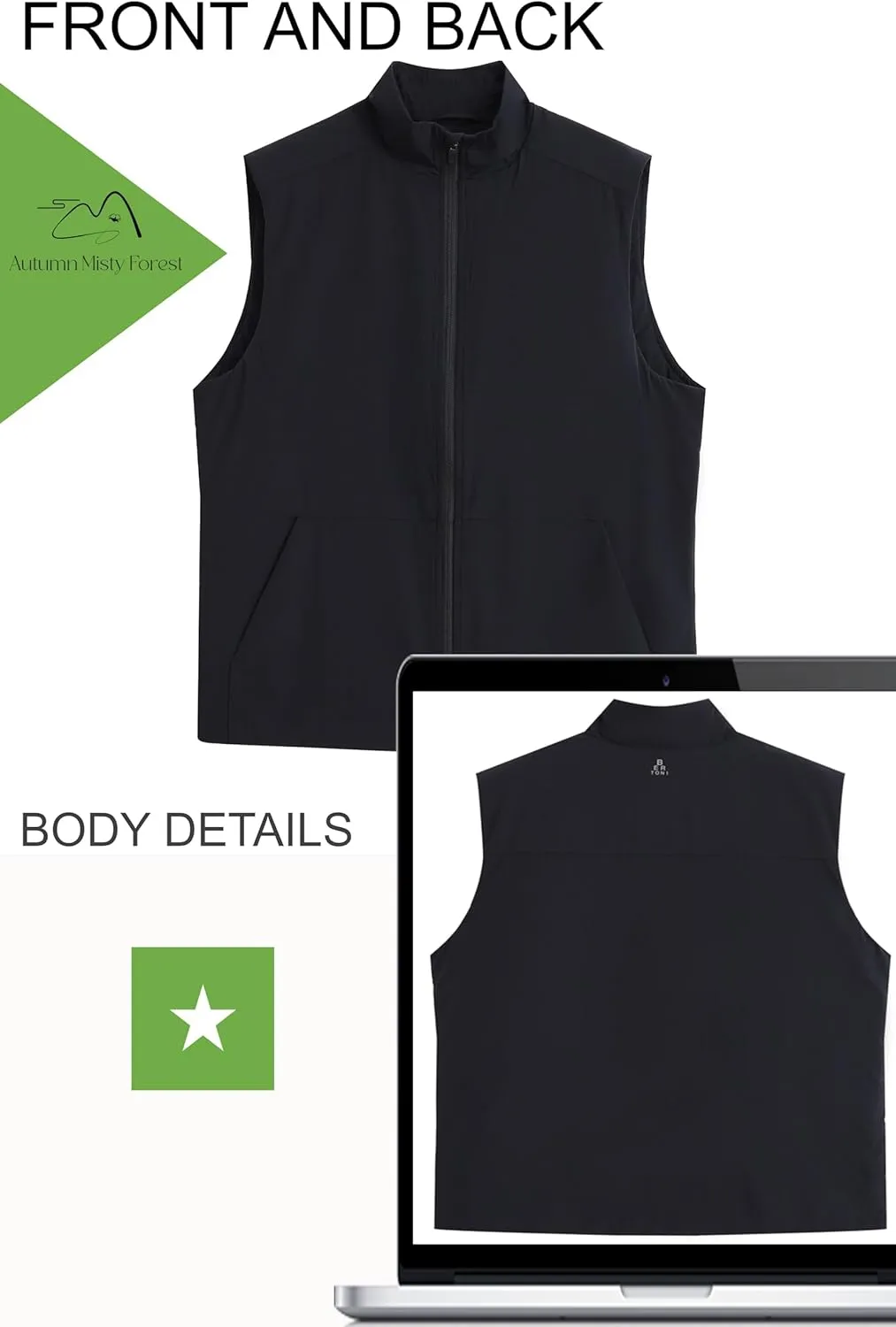Men's Lightweight Vest Outwear Soft Shell Sleeveless Jacket for Travel Running Fishing and Golf