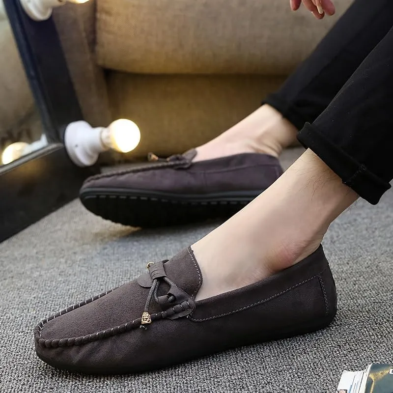 Men's Loafers Shoes Round Toe Solid Color PU Leather Suede Vamp Loafers Slip Resistant Lightweight Flat Heel Classic Wedding Slip-on