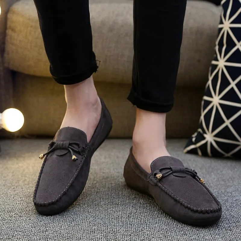Men's Loafers Shoes Round Toe Solid Color PU Leather Suede Vamp Loafers Slip Resistant Lightweight Flat Heel Classic Wedding Slip-on