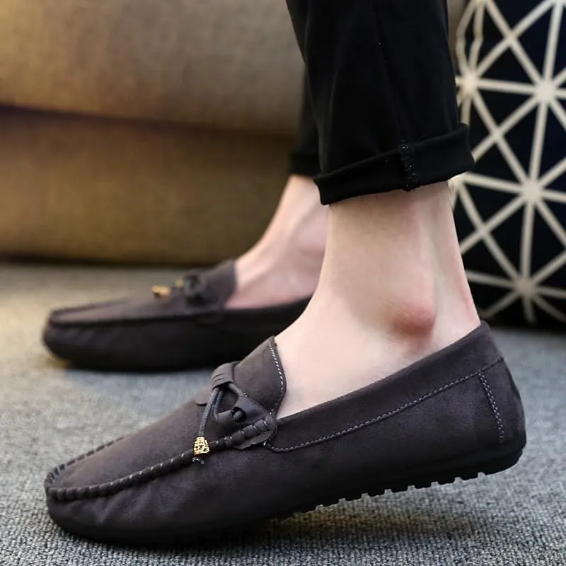 Men's Loafers Shoes Round Toe Solid Color PU Leather Suede Vamp Loafers Slip Resistant Lightweight Flat Heel Classic Wedding Slip-on