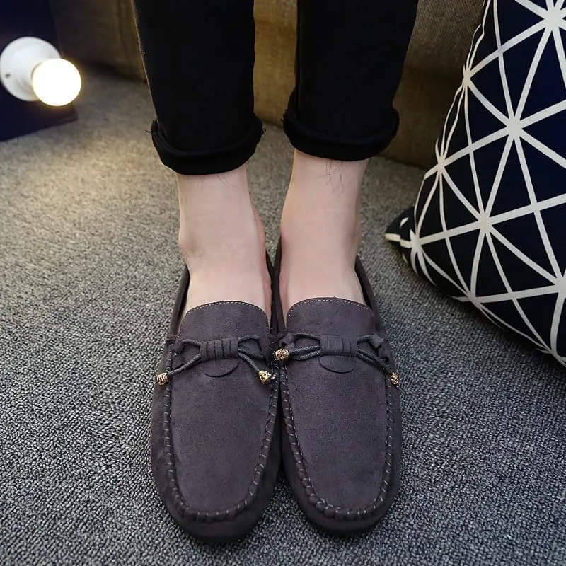 Men's Loafers Shoes Round Toe Solid Color PU Leather Suede Vamp Loafers Slip Resistant Lightweight Flat Heel Classic Wedding Slip-on