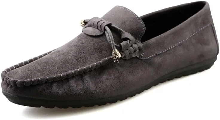 Men's Loafers Shoes Round Toe Solid Color PU Leather Suede Vamp Loafers Slip Resistant Lightweight Flat Heel Classic Wedding Slip-on