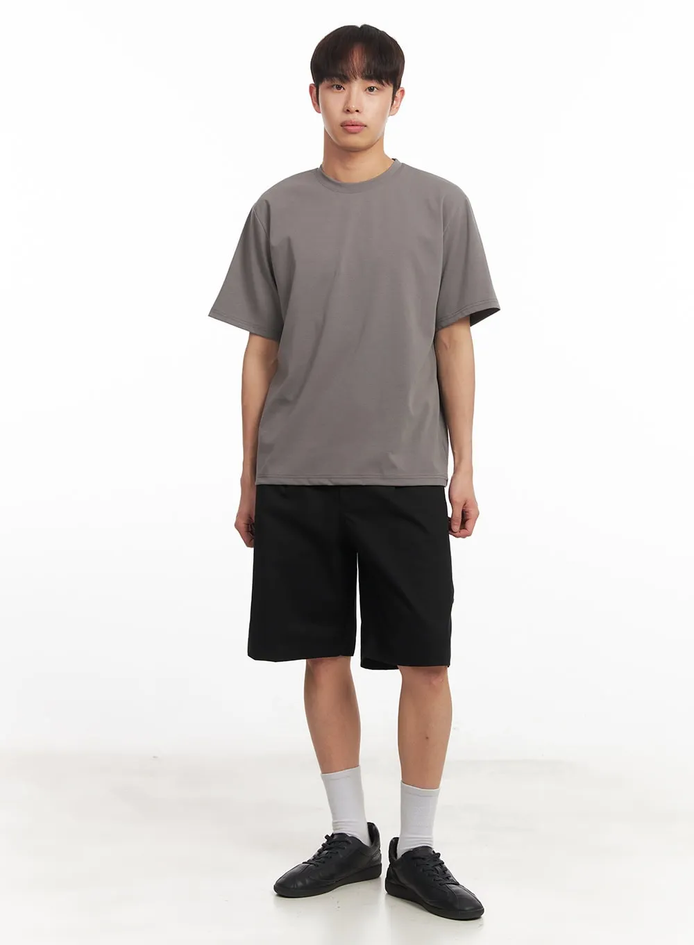 Men's Roll-Up Cotton Shorts (Black) IA518