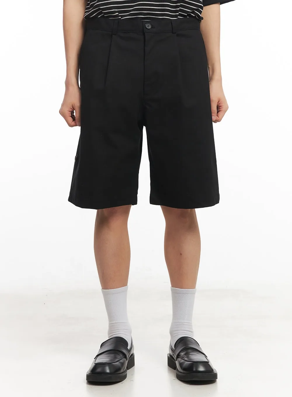 Men's Roll-Up Cotton Shorts (Black) IA518