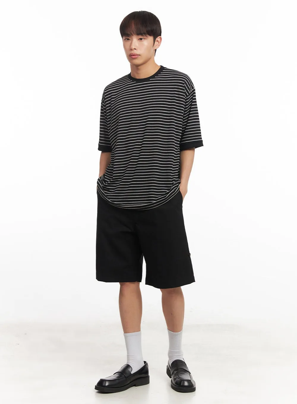 Men's Roll-Up Cotton Shorts (Black) IA518