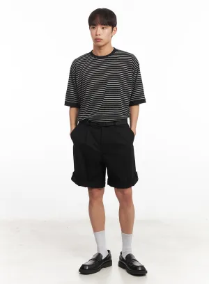Men's Roll-Up Cotton Shorts (Black) IA518