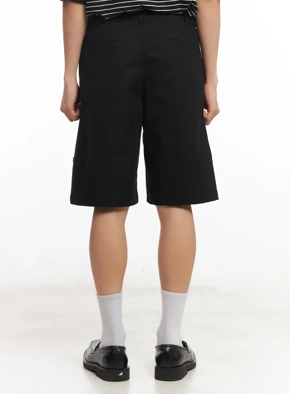 Men's Roll-Up Cotton Shorts (Black) IA518