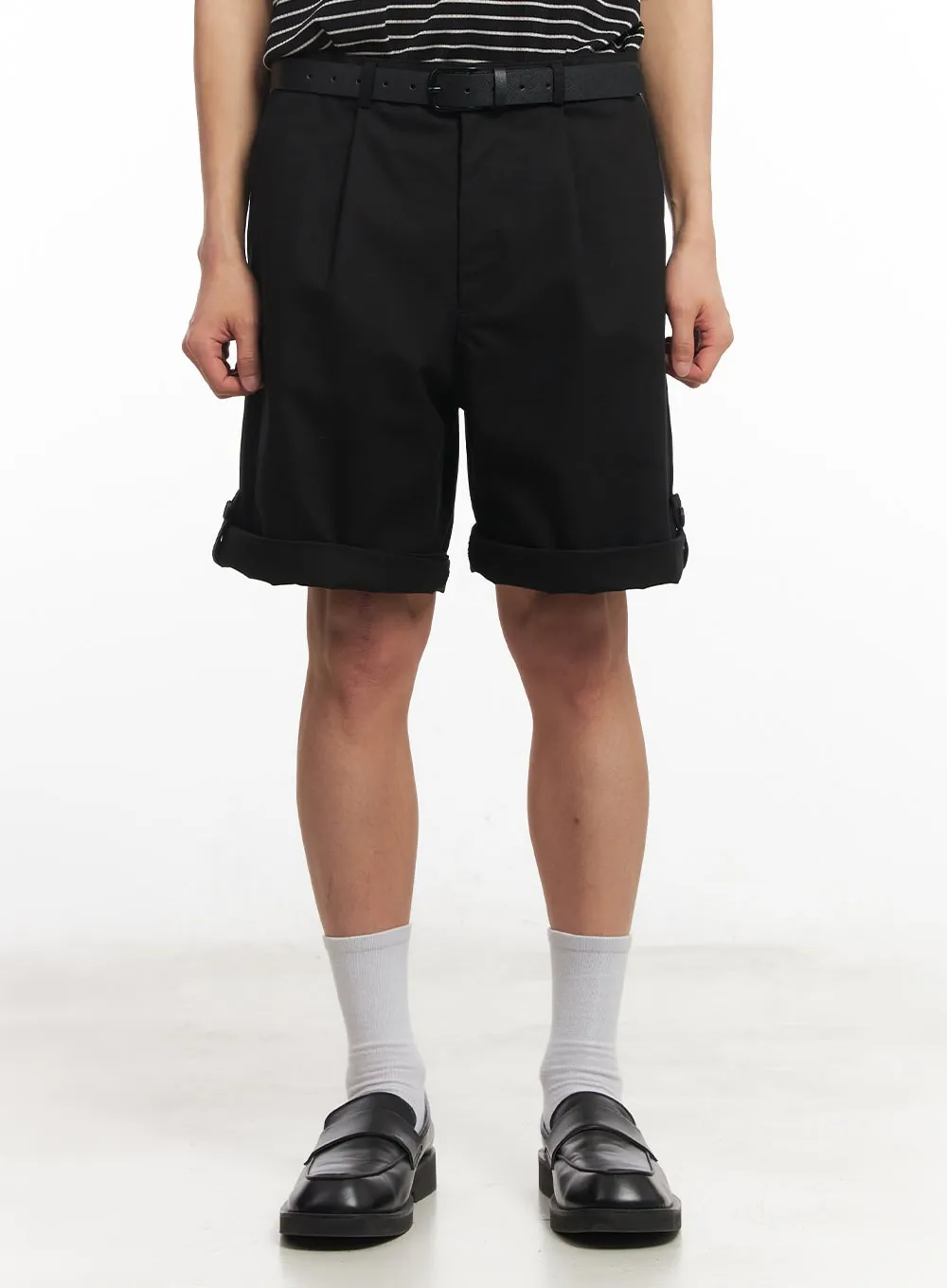 Men's Roll-Up Cotton Shorts (Black) IA518