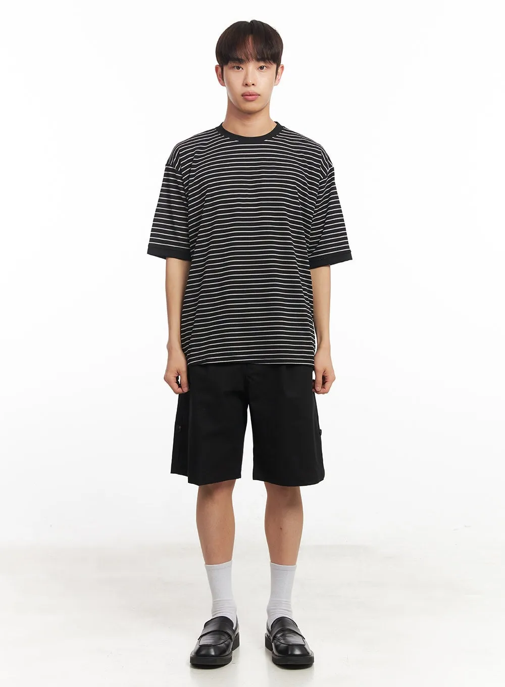 Men's Roll-Up Cotton Shorts (Black) IA518