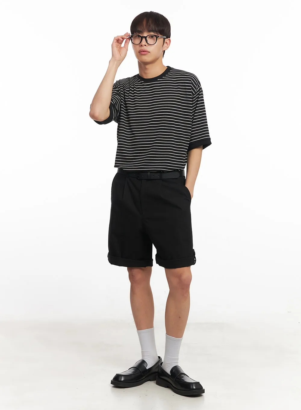 Men's Roll-Up Cotton Shorts (Black) IA518