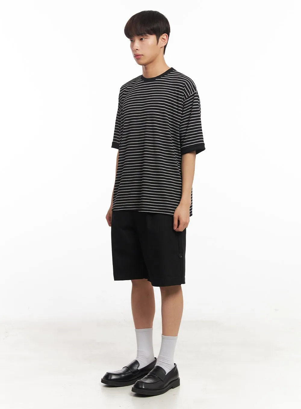 Men's Roll-Up Cotton Shorts (Black) IA518