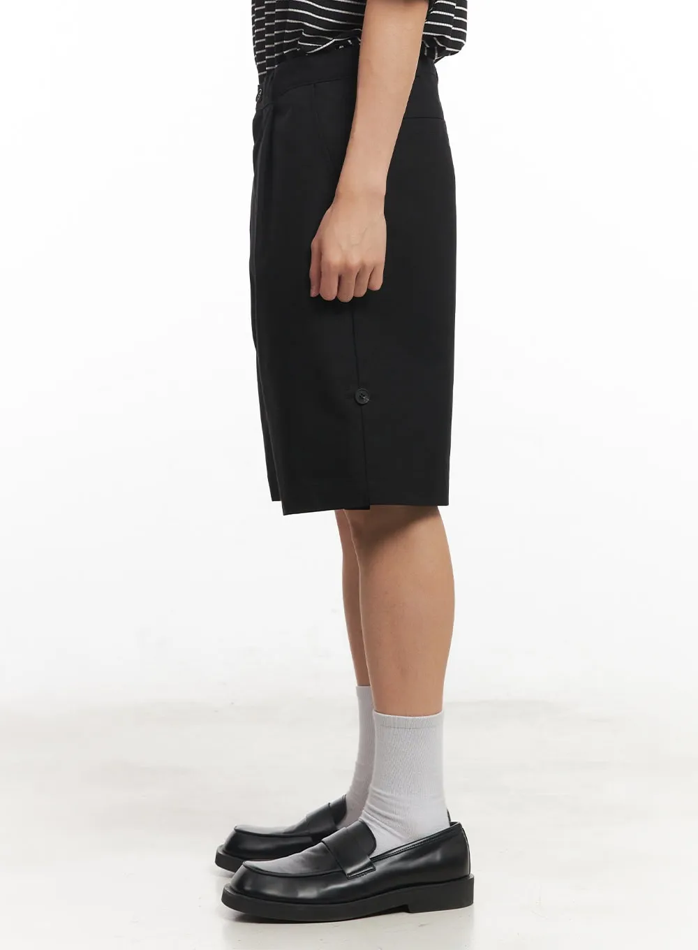 Men's Roll-Up Cotton Shorts (Black) IA518