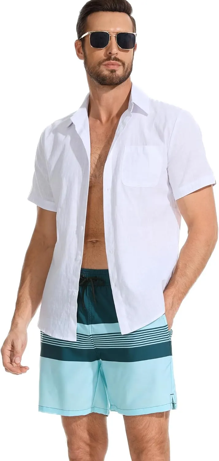 Mens Swim Trunks with Compression Liner Quick Dry Bathing Suit with Zipper Pockets Lightweight Beach Shorts