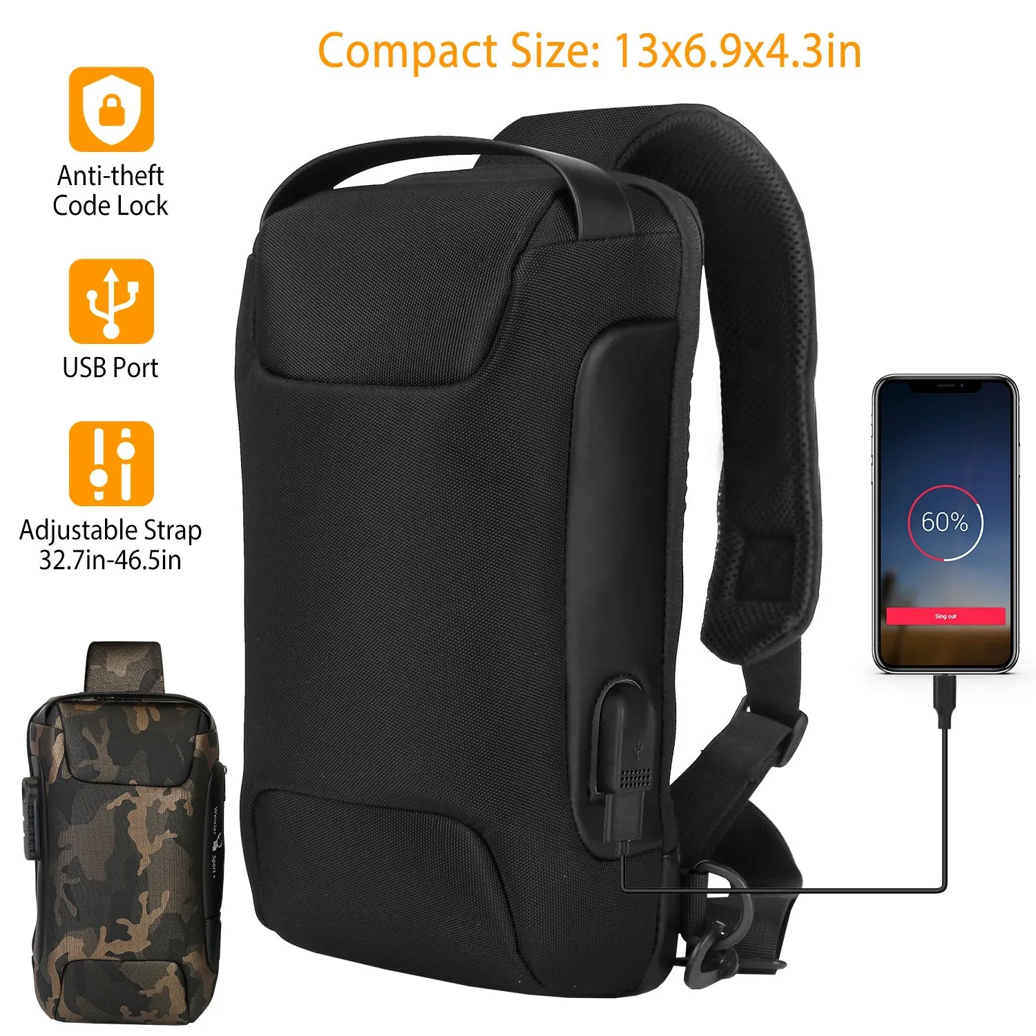 Men's Waterproof Anti-Theft Sling Backpack