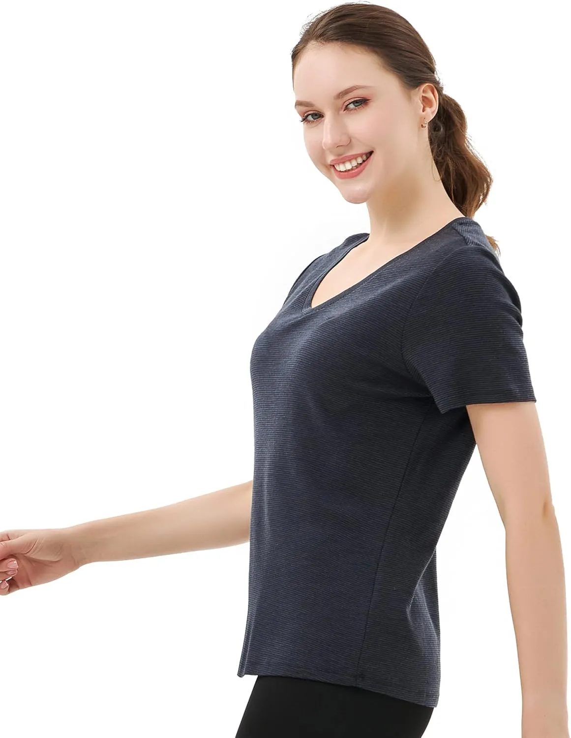 Merino Protect 100% Merino Wool V Neck T-Shirt for Women Short Sleeve Base Layers Odor Resistance Tops for Outdoor Hiking