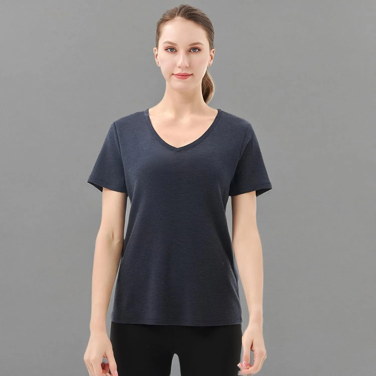 Merino Protect 100% Merino Wool V Neck T-Shirt for Women Short Sleeve Base Layers Odor Resistance Tops for Outdoor Hiking