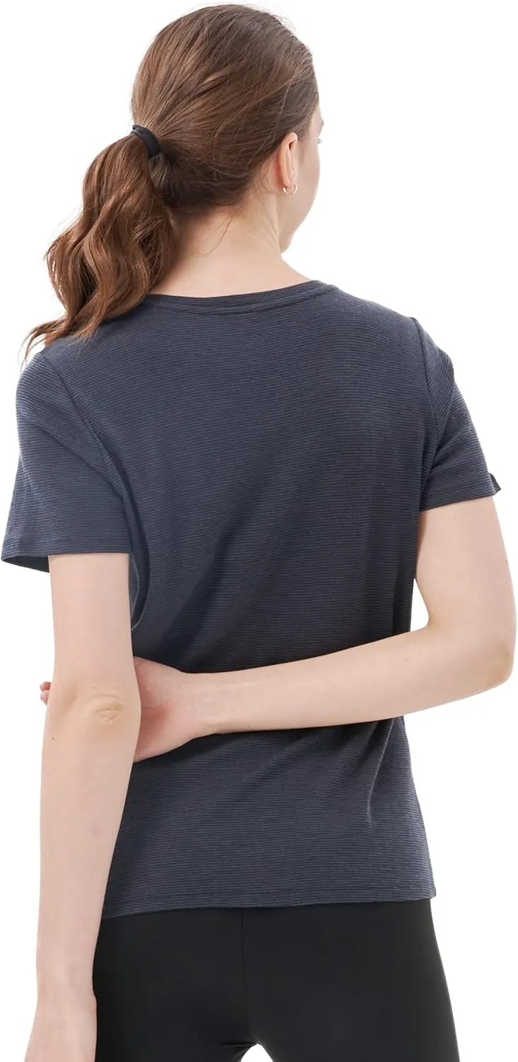 Merino Protect 100% Merino Wool V Neck T-Shirt for Women Short Sleeve Base Layers Odor Resistance Tops for Outdoor Hiking